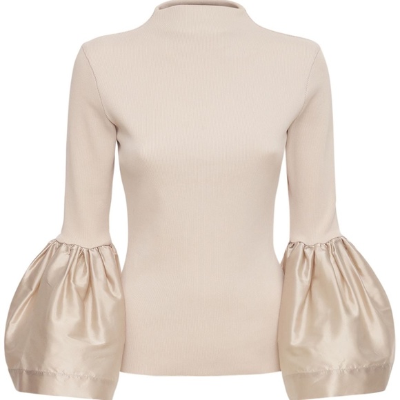 MARQUES' ALMEIDA Marques'almeida Turtleneck Puff Sleeve Top In Beige - Picture 1 of 1
